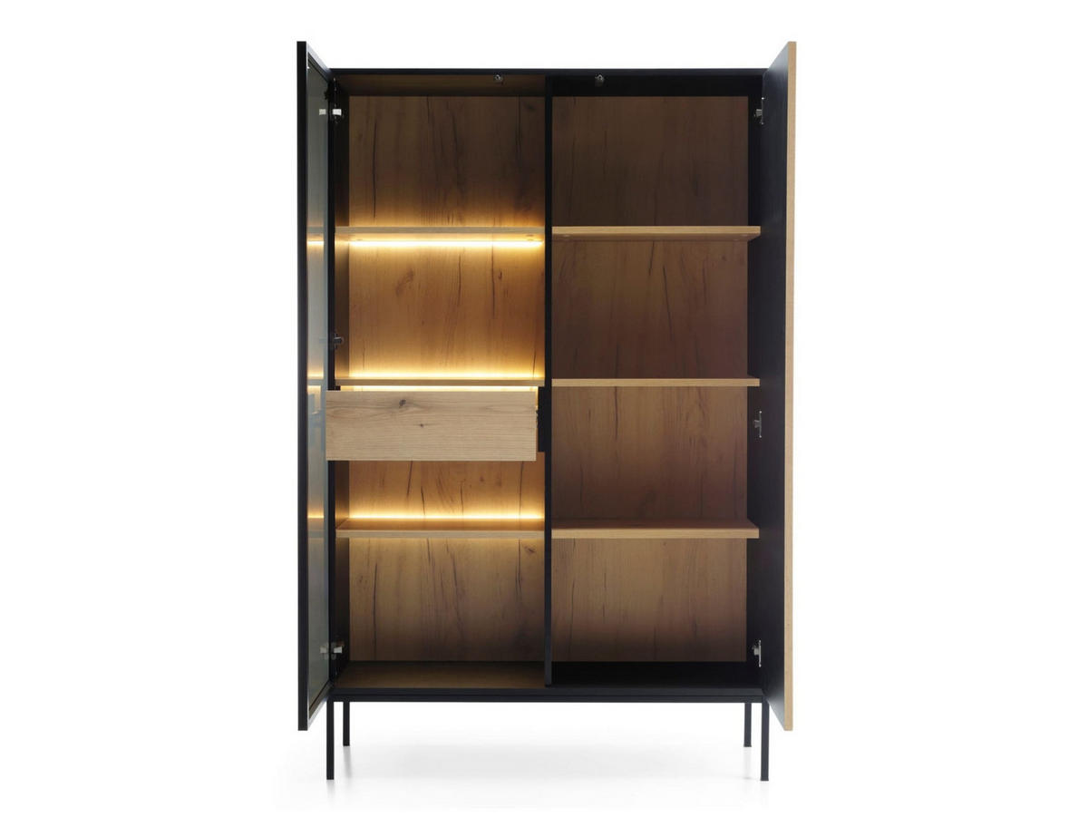VITRINE - Highboard Sentino STSZ104 LED - Schwarz, Holzwerkstoff/Metall (104/166/39cm) - Möblo