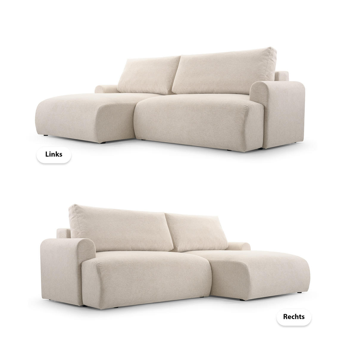 ECKSOFA mit Schlaffunktion Brauel, Creme - Creme, Textil (150/260cm) - Meblito