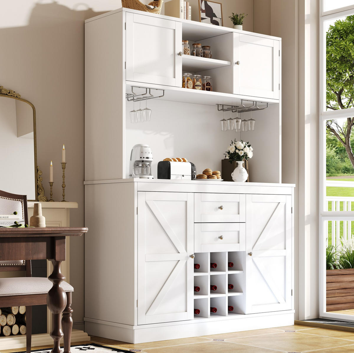 BUFFET 120/40/188 cm aus MDF und Metall mit verstellbaren Einlegeböden und Weinregal Weiß - Weiß, Holzwerkstoff (106/179.5/40cm) - Modenvie