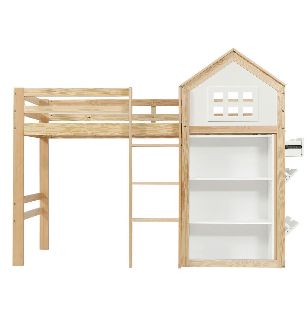 HOCHBETT 90/200 cm mit Stauraum, 3 Schubladen, stabilen Stufen und Sicherheitsgeländer, Weiß/Natur - Weiß, Holz (90/200cm) - Redom