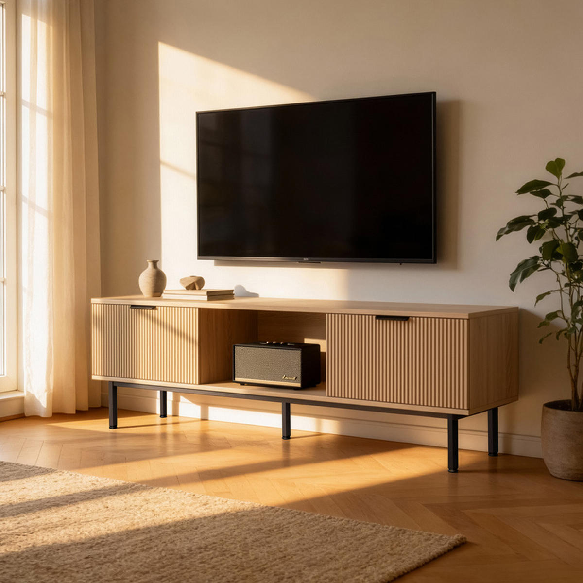 TV-SCHRANK NYLA - Natur/Schwarz, 160 x 43 cm - Naturfarben, Holzwerkstoff (160/43/42cm) - Home Deluxe
