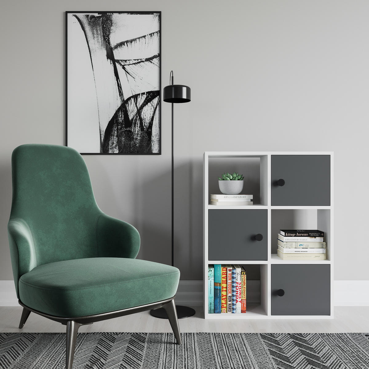 BÜCHERREGAL Tilton Weiss Anthrazit - Weiß/Grau, Holzwerkstoff (25/93/72cm) - Decorotika