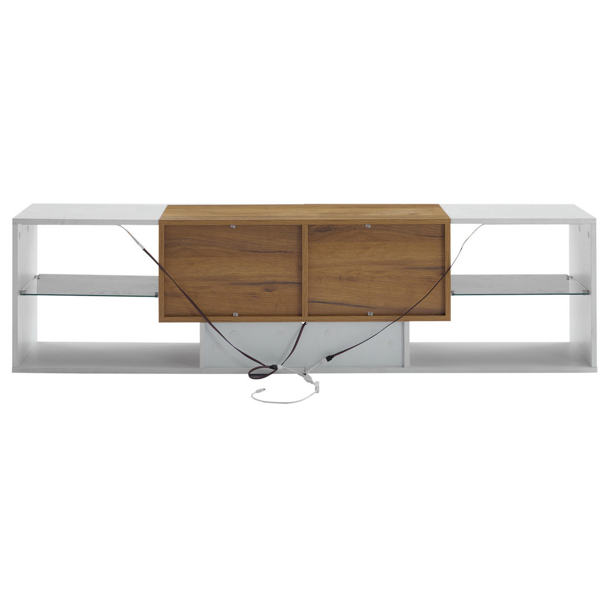 LOWBOARD 160/40/42 cm Weiß/Naturholzfarben aus Spanplatte mit LED-Beleuchtung und 2 Schubladen - Hellbraun, Holzwerkstoff (40/42/160cm) - OKMYHOME