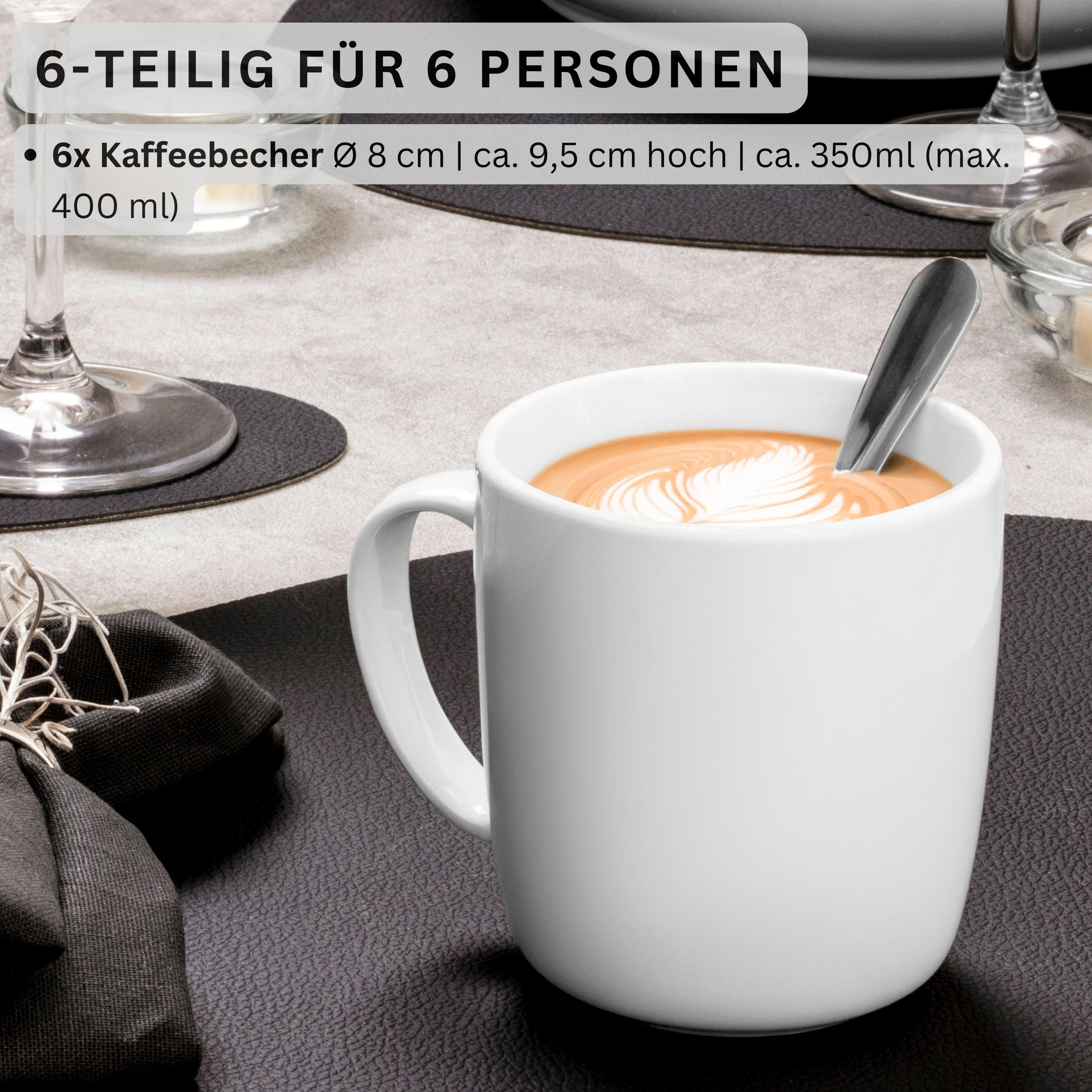 KAFFEEBECHER MARLO - 6 teilig aus Porzellan - Weiß, Keramik (0.35L) - Sänger