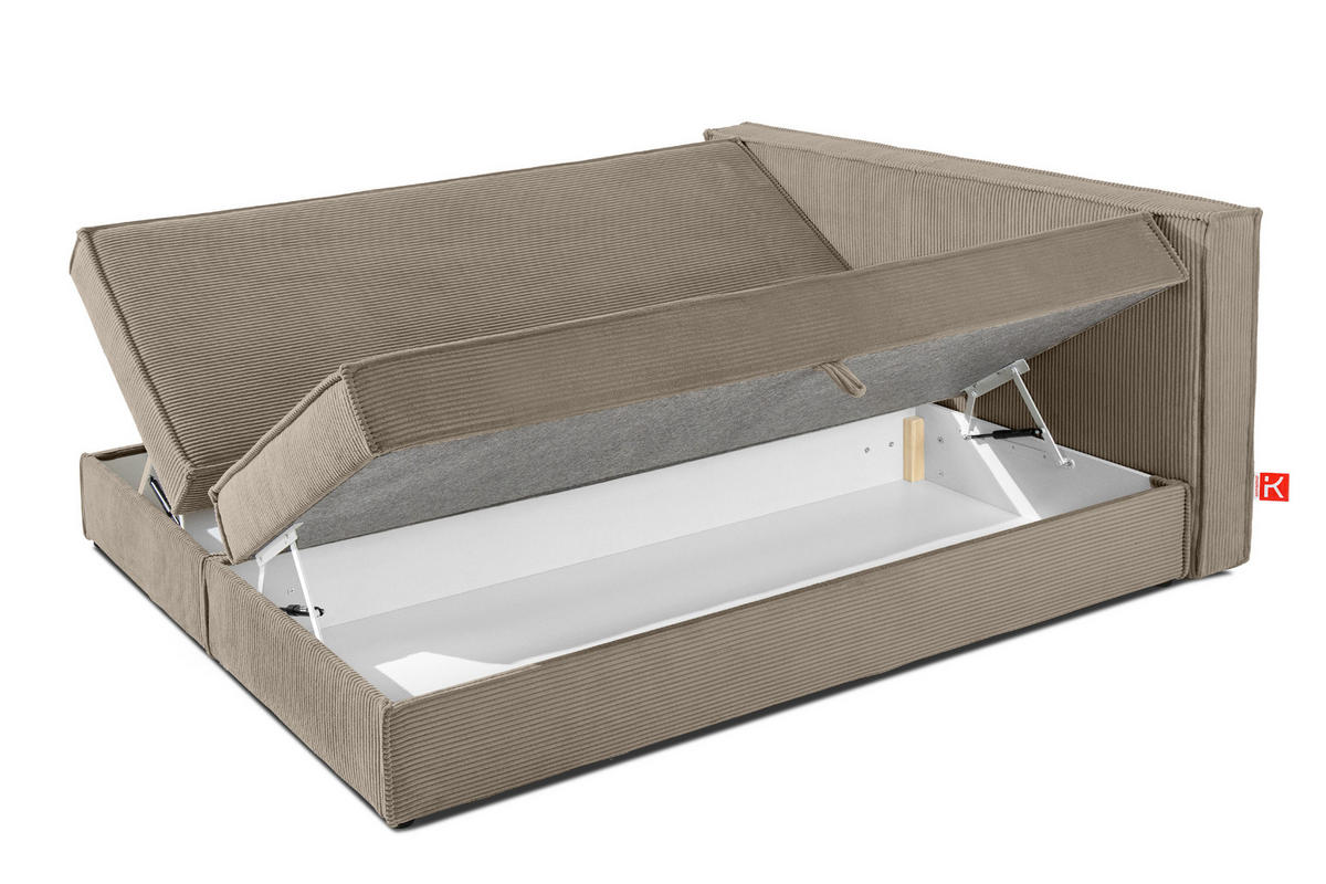 BOXSPRINGBETT ROTI mit Stauraum, beige - Beige/Schwarz, Holz/Holzwerkstoff (180/200cm) - KONSIMO®