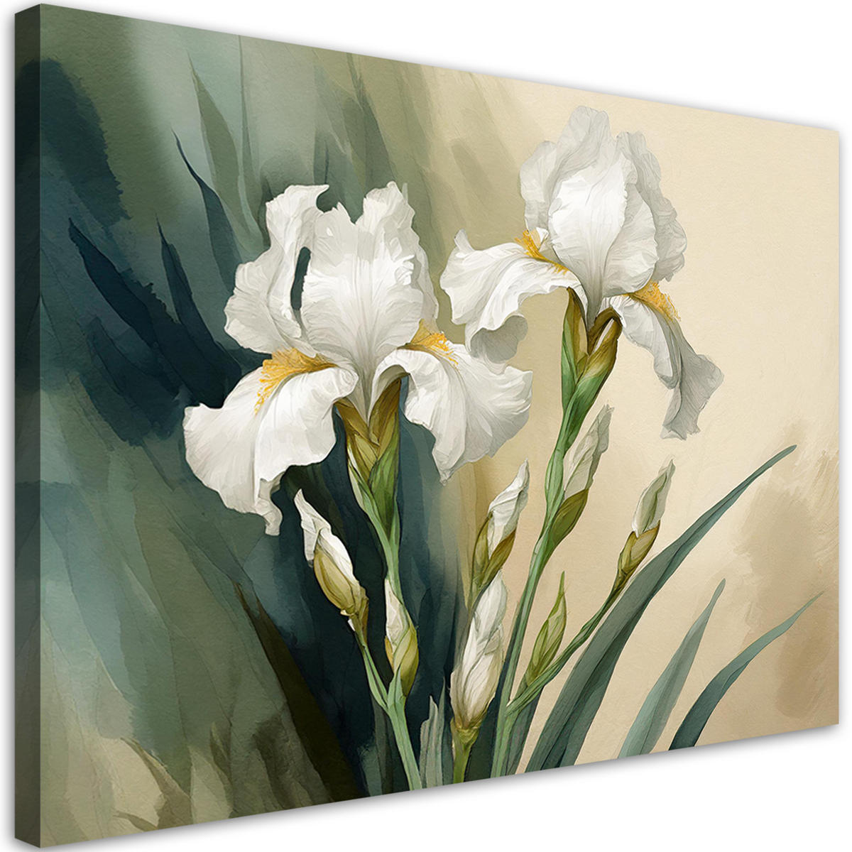 WANDBILD weißes aquarell blumen - Grün, Textil (60/40cm) - Feeby