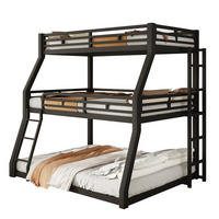 DREIFACH-ETAGENBETT aus Metall 90x200, 120x200 und 140x200 cm Schwarz mit 2 Leitern - Schwarz, Metall (90/200cm) - Modfu