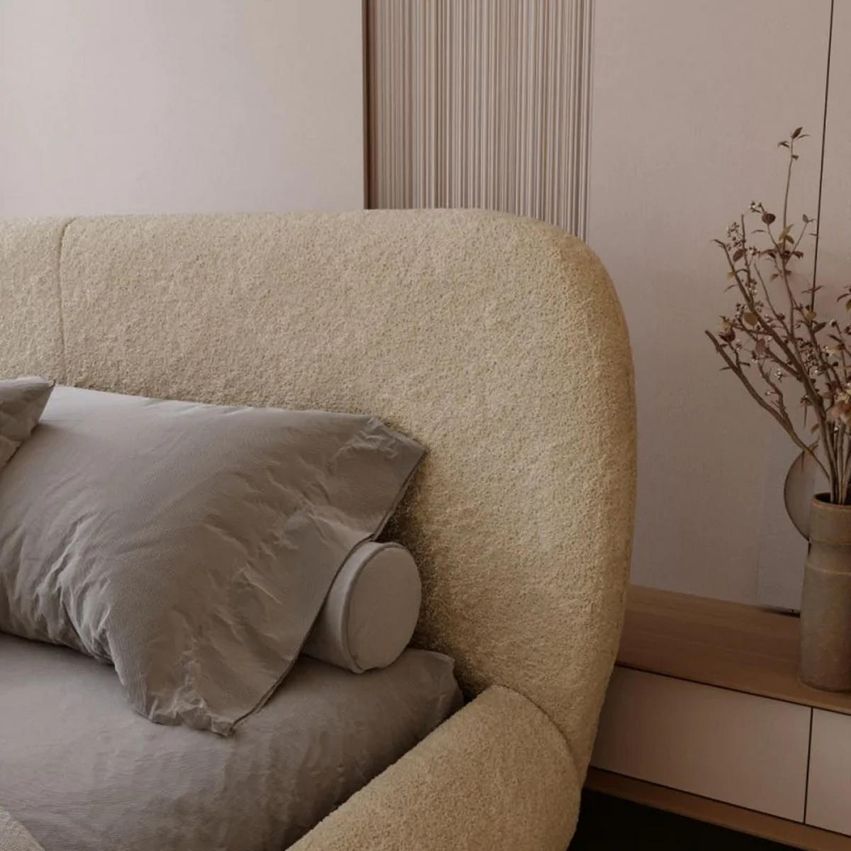POLSTERBETT ELLE mit Kopfteil, 140 x 200 cm, Doppelbett mit Bettkasten und Lattenrost aus Holz, Bouclé-Stoff, Frabe: Beige - Beige, Holz/Kunststoff (140/200cm) - Sepro Meble