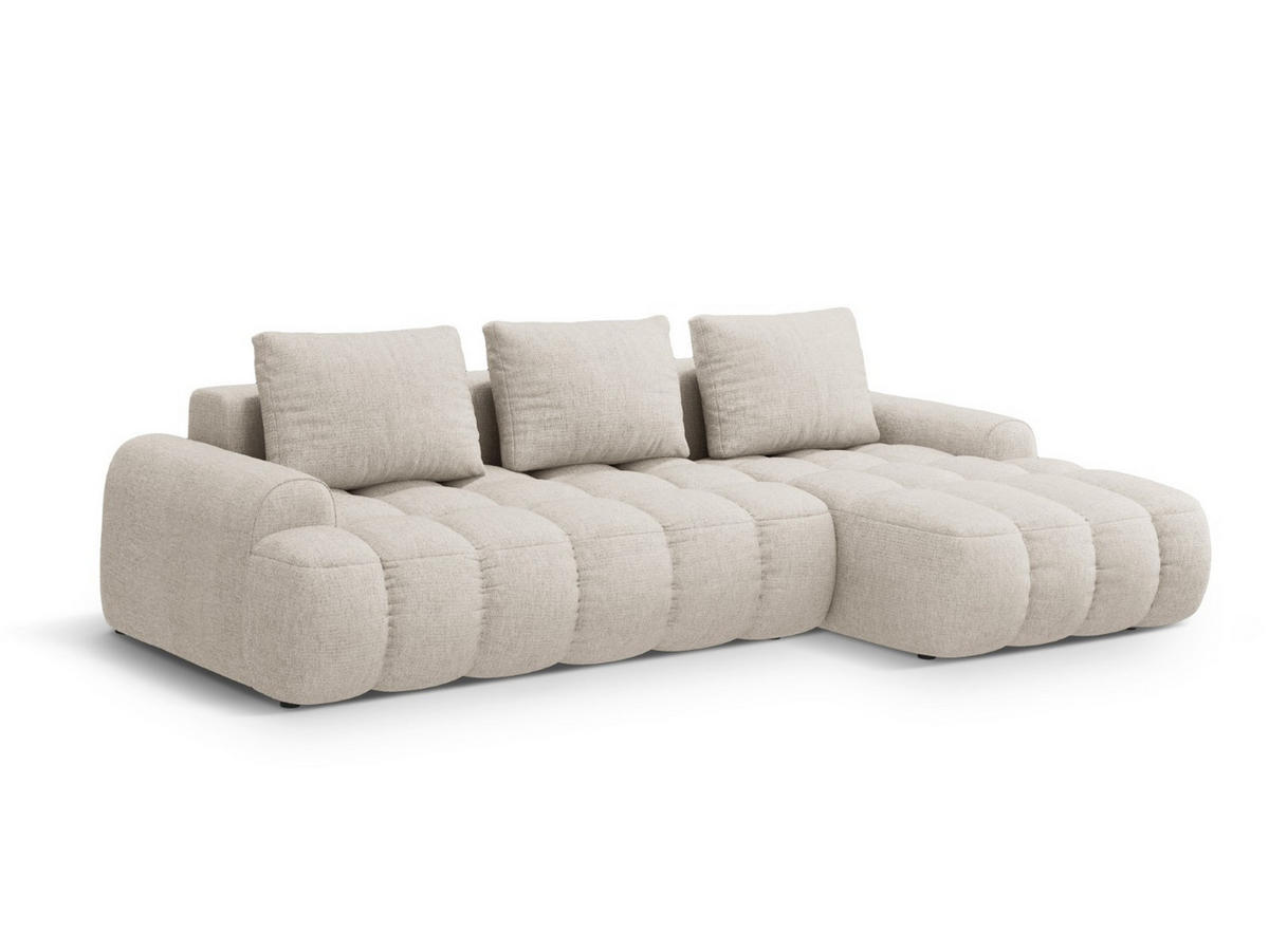 AUSKLAPPBARES-ECKSOFA rechts mit Container Linz aus strukturiertem Stoff beige 3 Sitzplätze - Beige, Textil (142/275cm) - Cosmopolitan Design