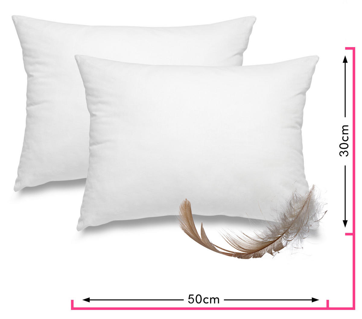 FEDERKISSEN 2er Set 100% Federn 30/50 cm Bezug aus 100% Baumwolle - Weiß, Textil (50/30cm) - wometo
