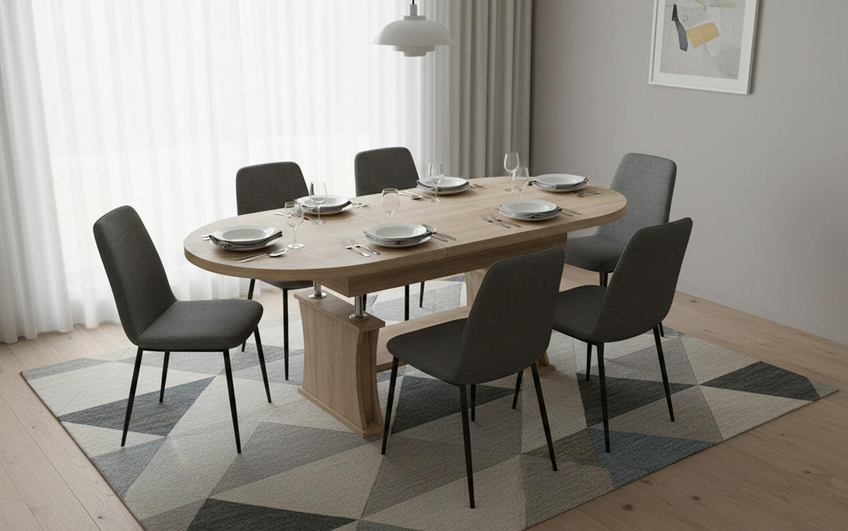 COUCHTISCH oval ausziehbar höhenverstellbar Ablage 130/80/60 cm - Sonoma Eiche, Holzwerkstoff (80/130/60cm) - designimpex