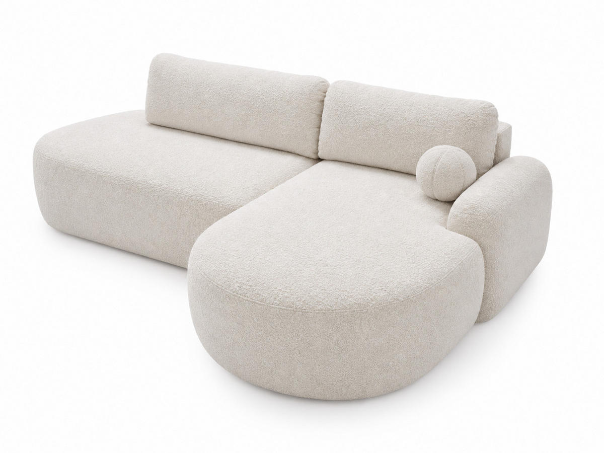 ECKSOFA Aurio O Bouclé-Stoff Weiß Rechts - Weiß, Holz/Textil (177/271cm) - Graingold