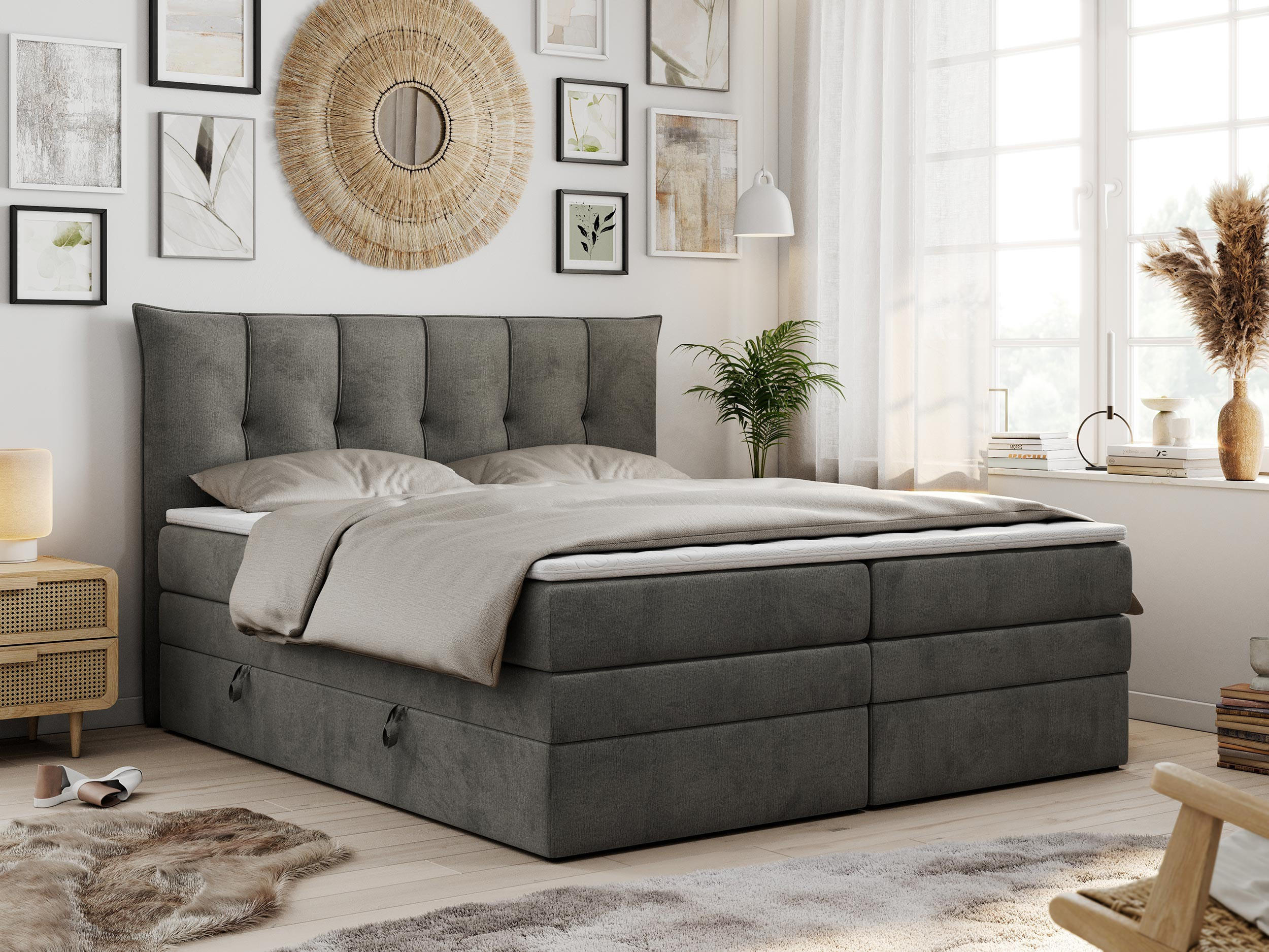 BOXSPRINGBETT PREMIUM 10 KING 120/200 Dunkelgrau Velvet - H3 - Dunkelgrau, Holz/Textil (120/200cm) - MKS