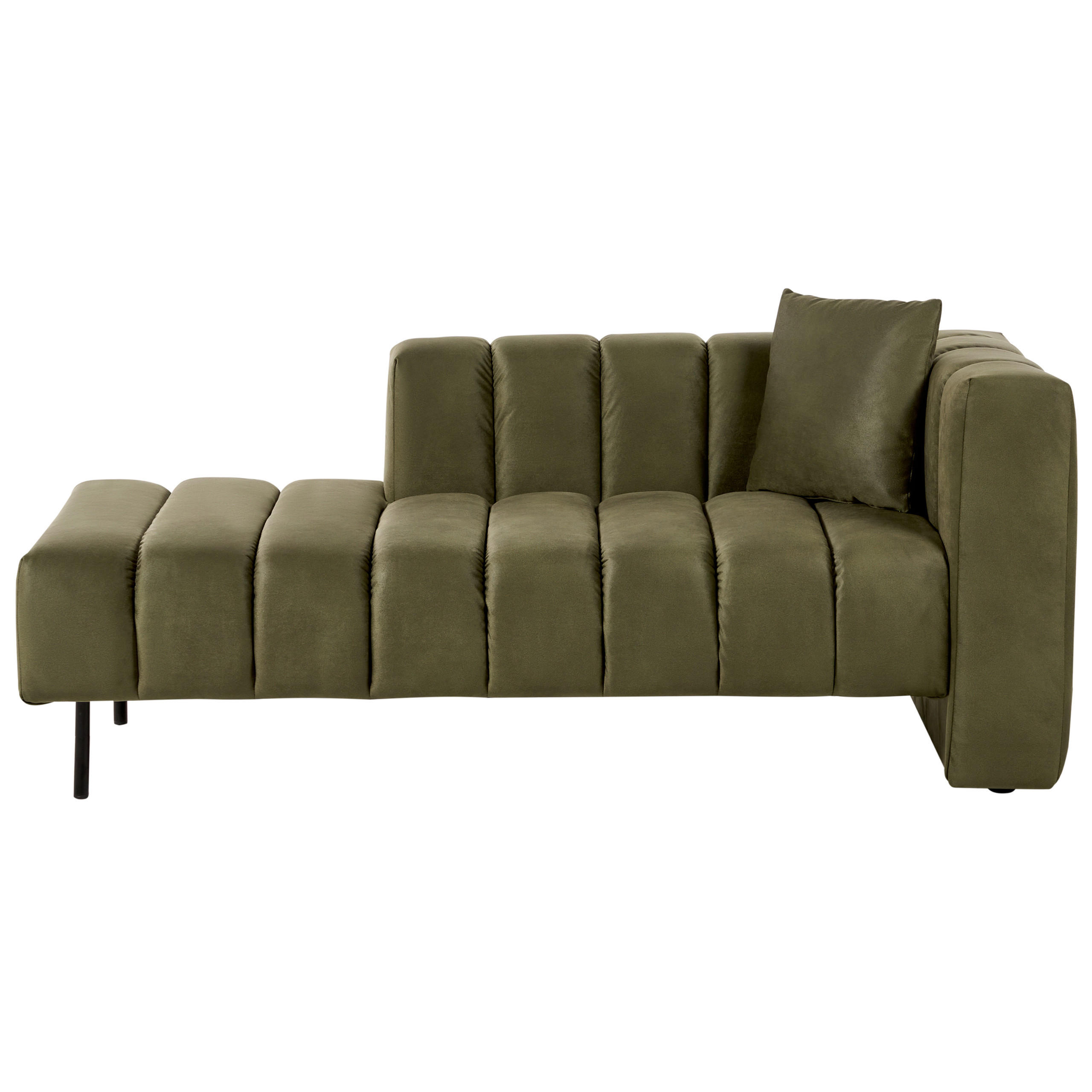 CHAISELONGUE Samtstoff olivgrün rechtsseitig Lannils - Schwarz/Grün, Textil (156/67/76cm) - Beliani