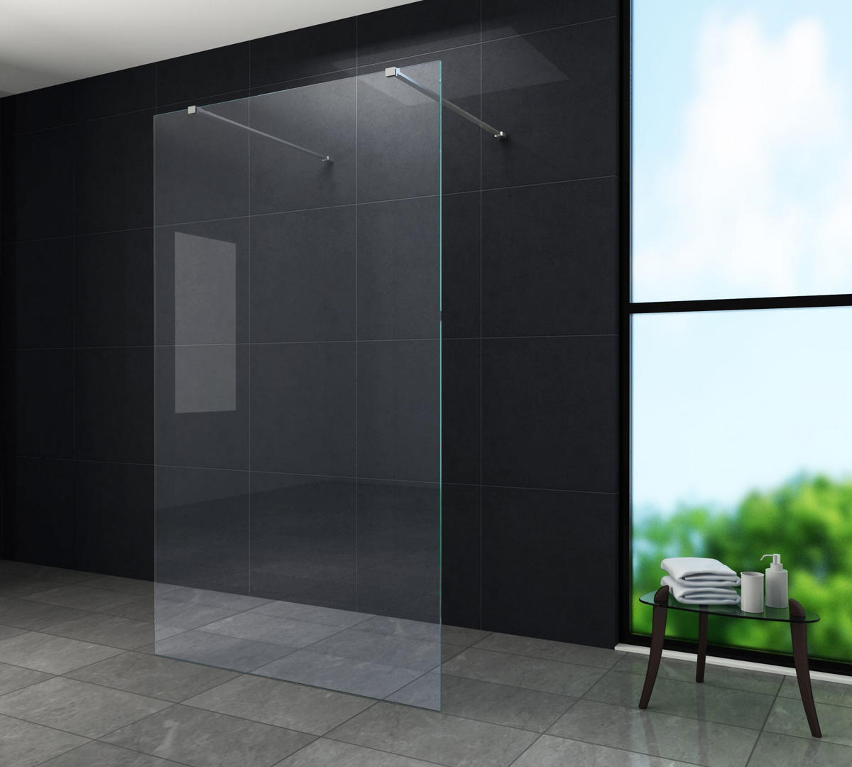 DUSCHWAND AQUOS-DUBLO Klar 160 x 200 cm freistehend 10 mm ESG - Klar, Glas (160/200cm) - Glasdeals