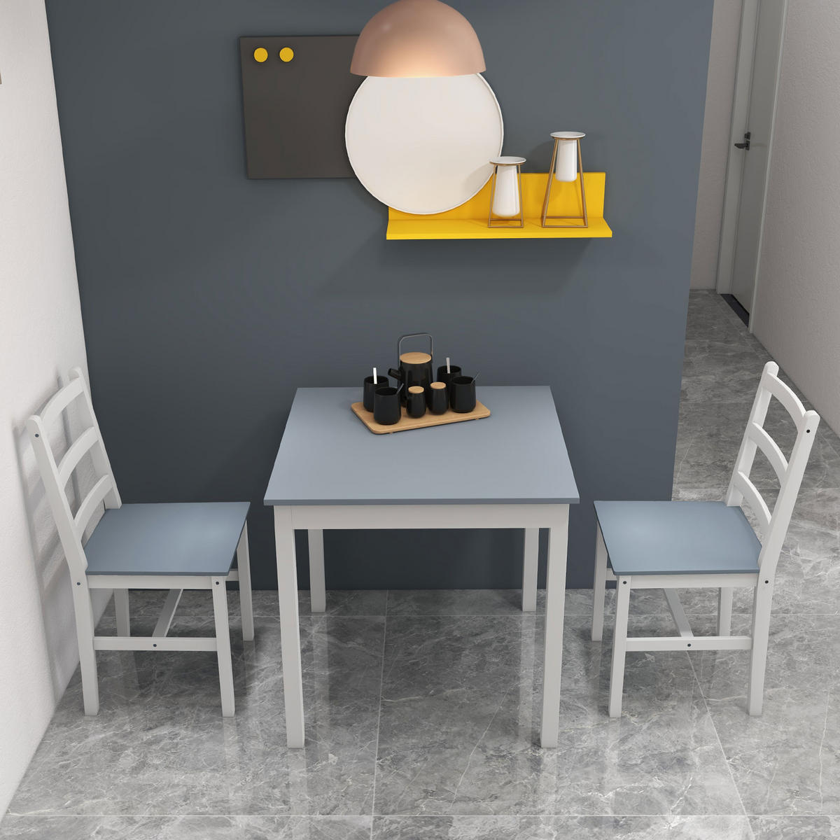 ESSGRUPPE 3er-Set, Esstisch mit 2 Stühlen, Küchentisch-Set für 2 Personen, Holz - Grau, Holz (75/75/75cm) - HOMCOM