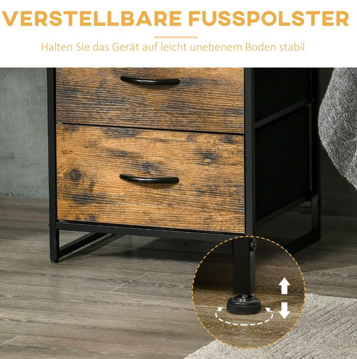 KOMMODE 45/40/70,5 cm in Braun mit 2 Stoffschubladen und 2 Ablagen - Braun, Kunststoff (45/70.5/40cm) - BEAOK