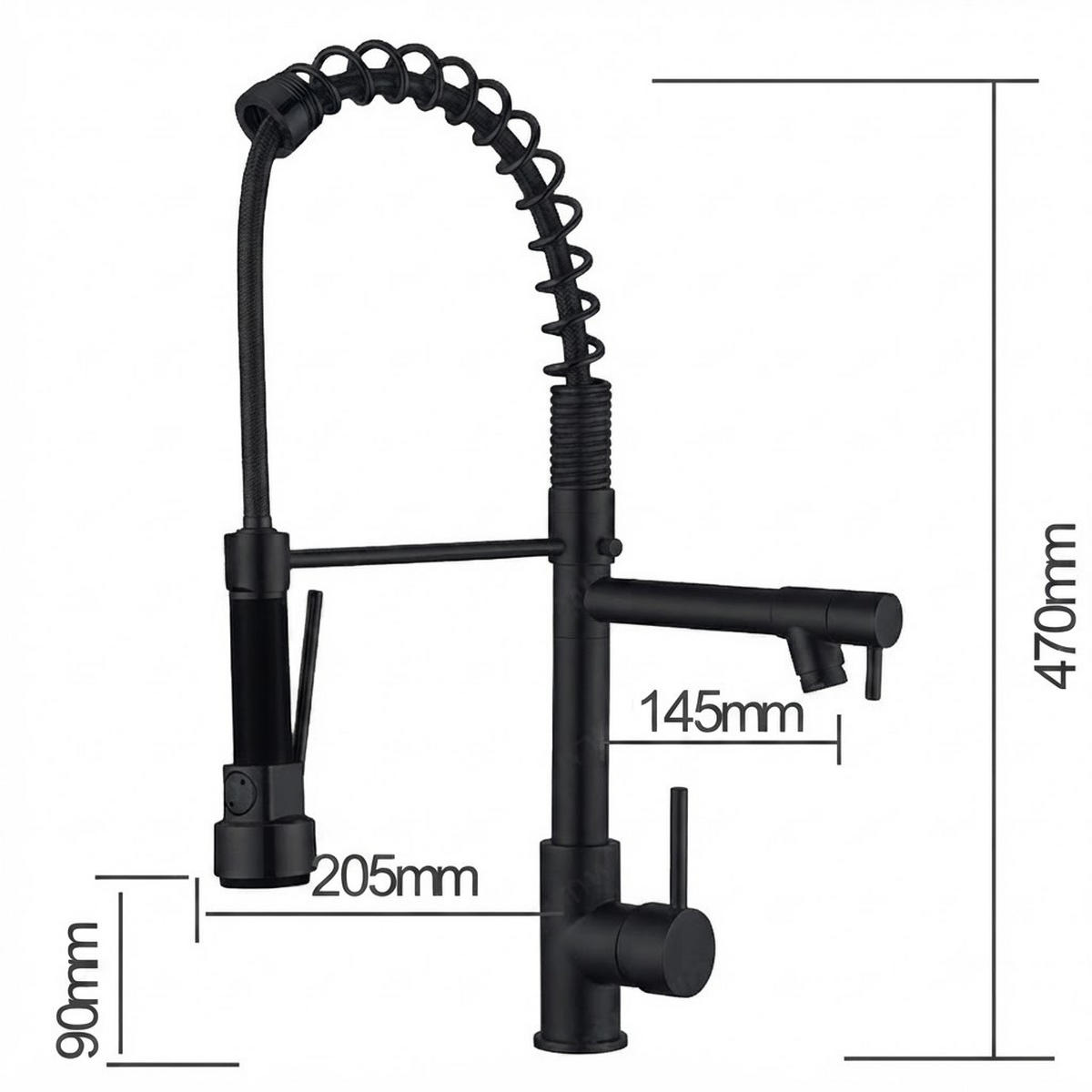 BADEZIMMERARMATUR, zwei Duschköpfe mit Zulaufrohr, 470 mm hoch, schwarz. - Schwarz, Metall (60/7/30cm) - Vallsero