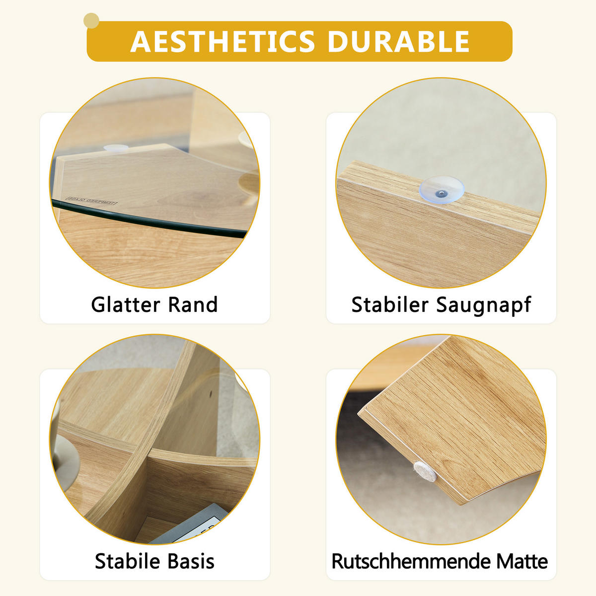 COUCHTISCH 80/80/36 cm transparent naturholzfarben aus Holzwerkstoff und Sicherheitsglas mit fächerförmigem Gestell - Naturfarben, Holzwerkstoff (80/80/36cm) - OKWISH