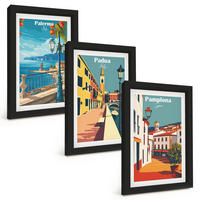 BILDER SET 3er Set - 20x30 cm Schwarzer Rahmen - Retro-Stadtillustrationen - Schwarz, Kunststoff (20/30cm) - TULUP