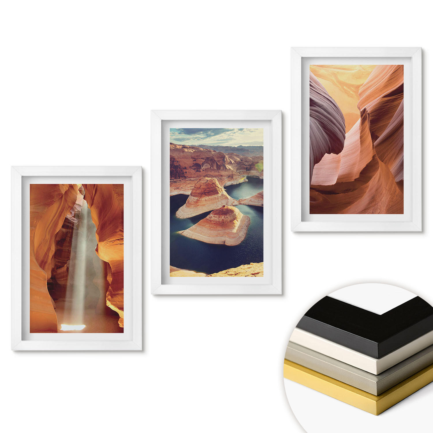 WANDBILDER 3er-Set - 20x30 cm Weißer Rahmen - Wasserfall in der Schlucht - Weiß, Kunststoff (20/30cm) - ArtPrintCave