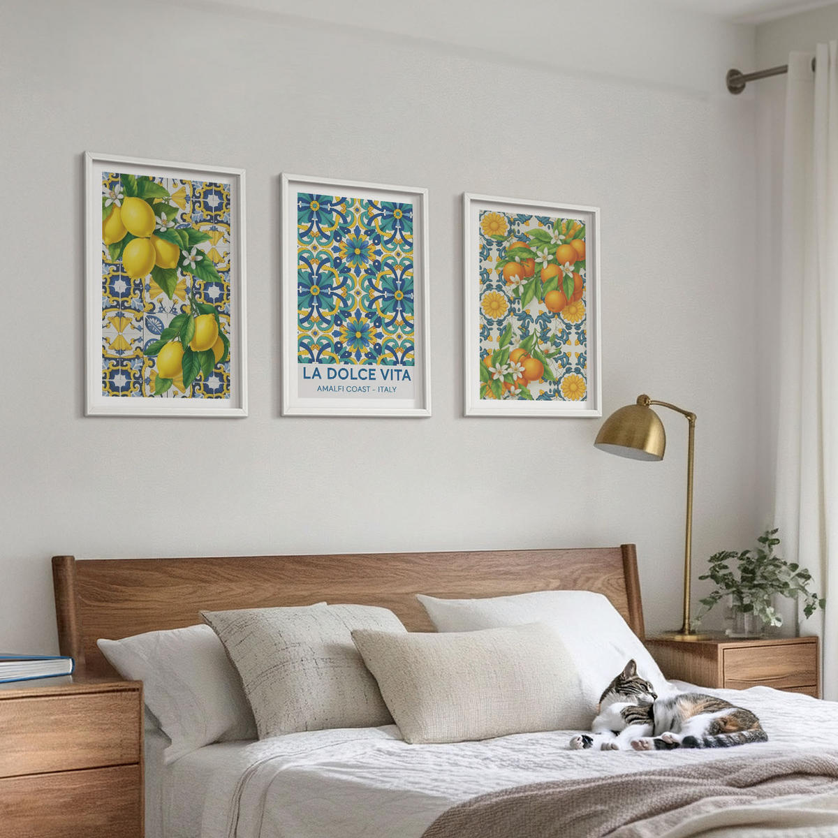 WANDBILDER 3er-Set - 40x60 cm Weißer Rahmen - Zitronen, Orangen, Blumen, Italien - Weiß, Kunststoff (40/60cm) - ArtPrintCave