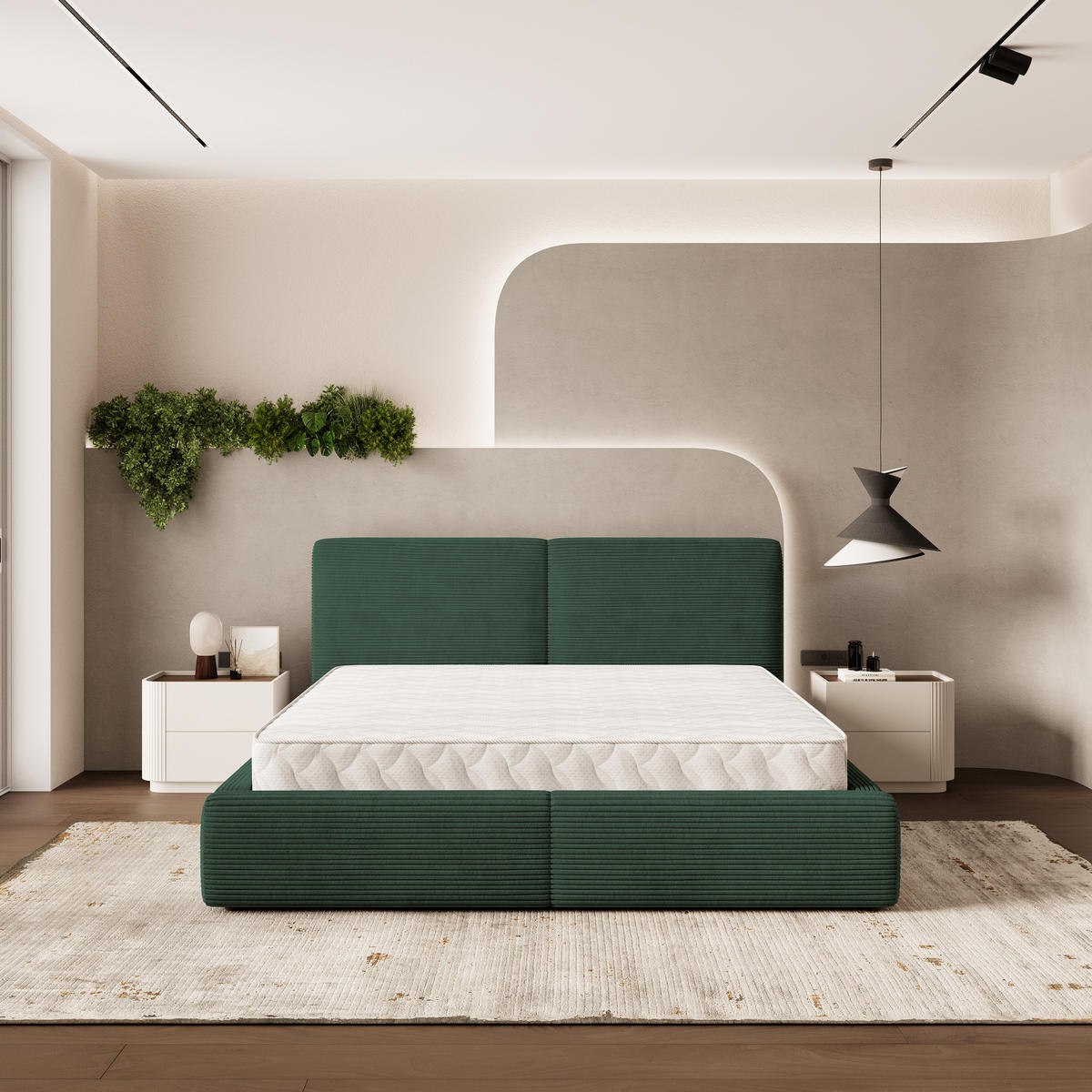ČALOUNĚNÁ Postel FELURO 180x200 cm Zelená - zelená barva, kompozitní dřevo/textil (180/200cm) - MASSENO