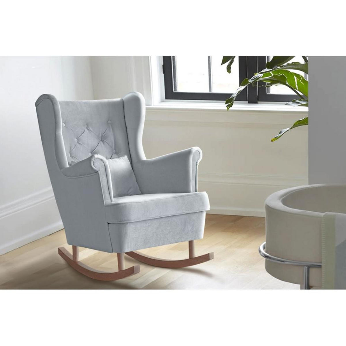 SCHAUKELSTUHL Fabio hellgrau mit Buchenbeinen - Buchefarben/Hellgrau, Textil (82/103/108cm) - Beautysofa