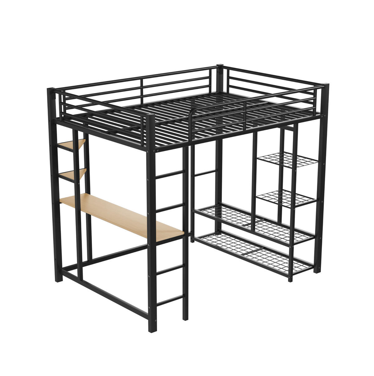 HOCHBETT 140/200 cm aus Metall und MDF mit Schreibtisch und Kleiderstange Schwarz - Schwarz, Metall (140/200cm) - Modenvie