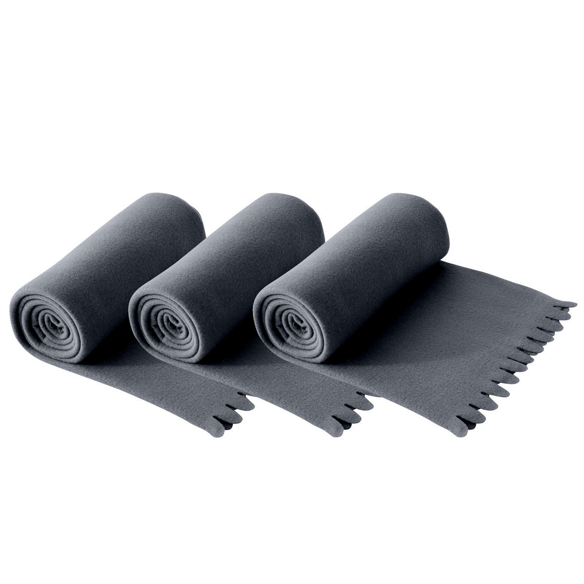 FLEECEDECKE WAVE 3er Set grau 120/160 cm Wellenrand Anti-Pilling - Grau, Textil (120/160cm) - wometo