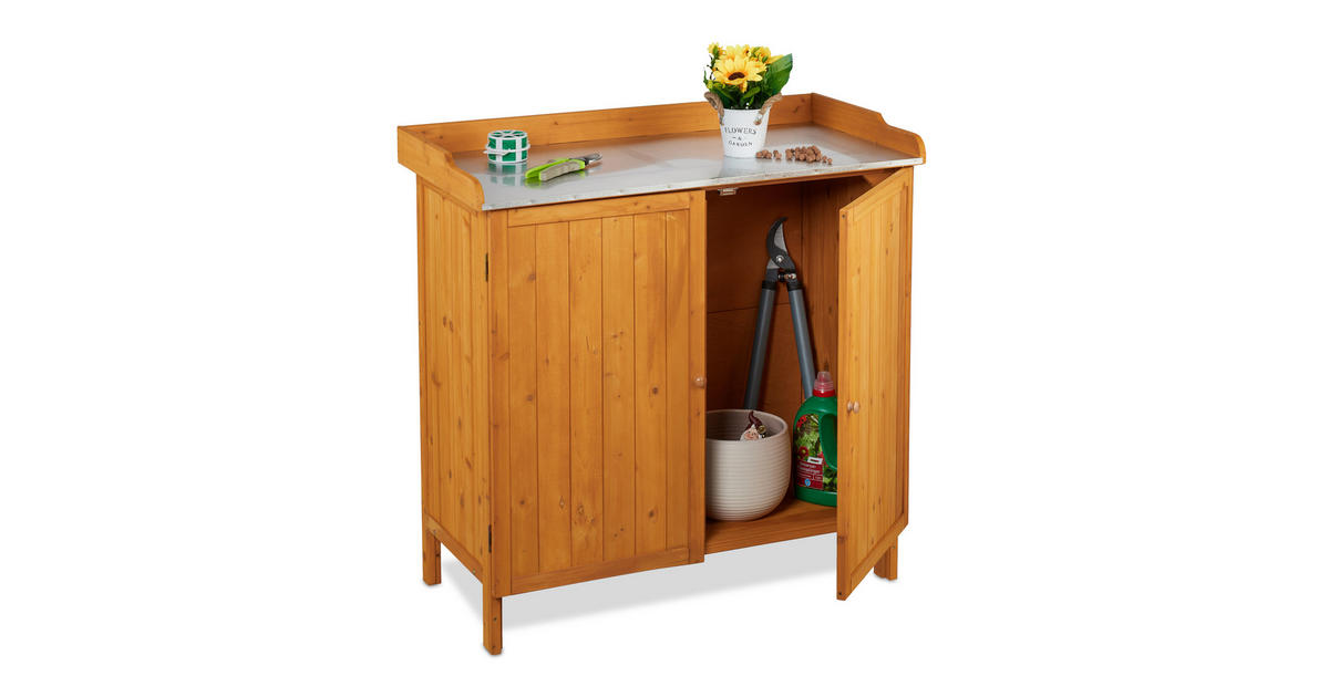 Relaxdays PFLANZTISCH Orange mit Unterschrank 94x94x47 cm jetzt nur online ➤
