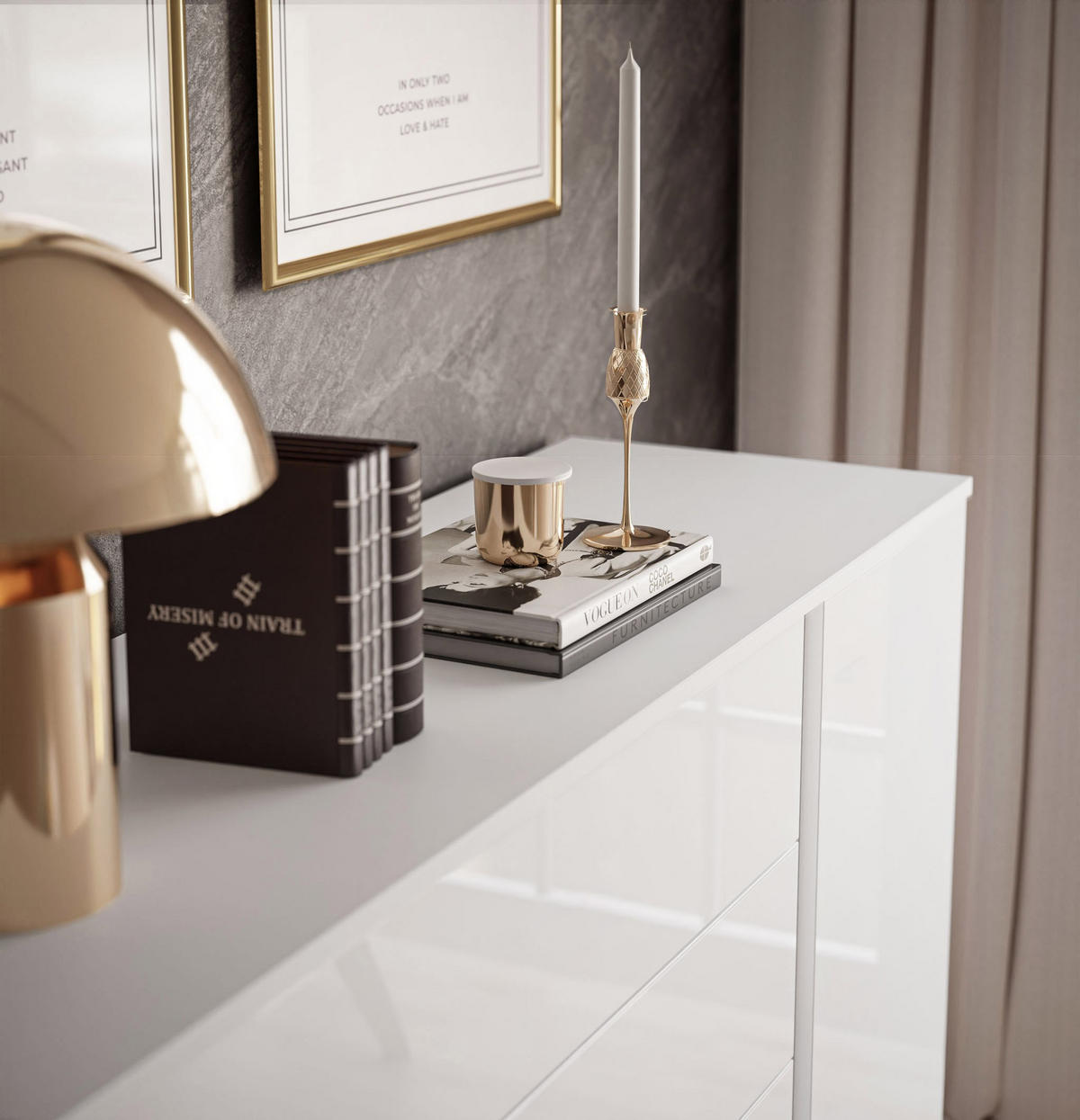 KOMMODE AURA II mit LED-Beleuchtung PUSH OPEN Beinfarbe – Chrom - Weiß, Holzwerkstoff (138/84/40.6cm) - Lookway