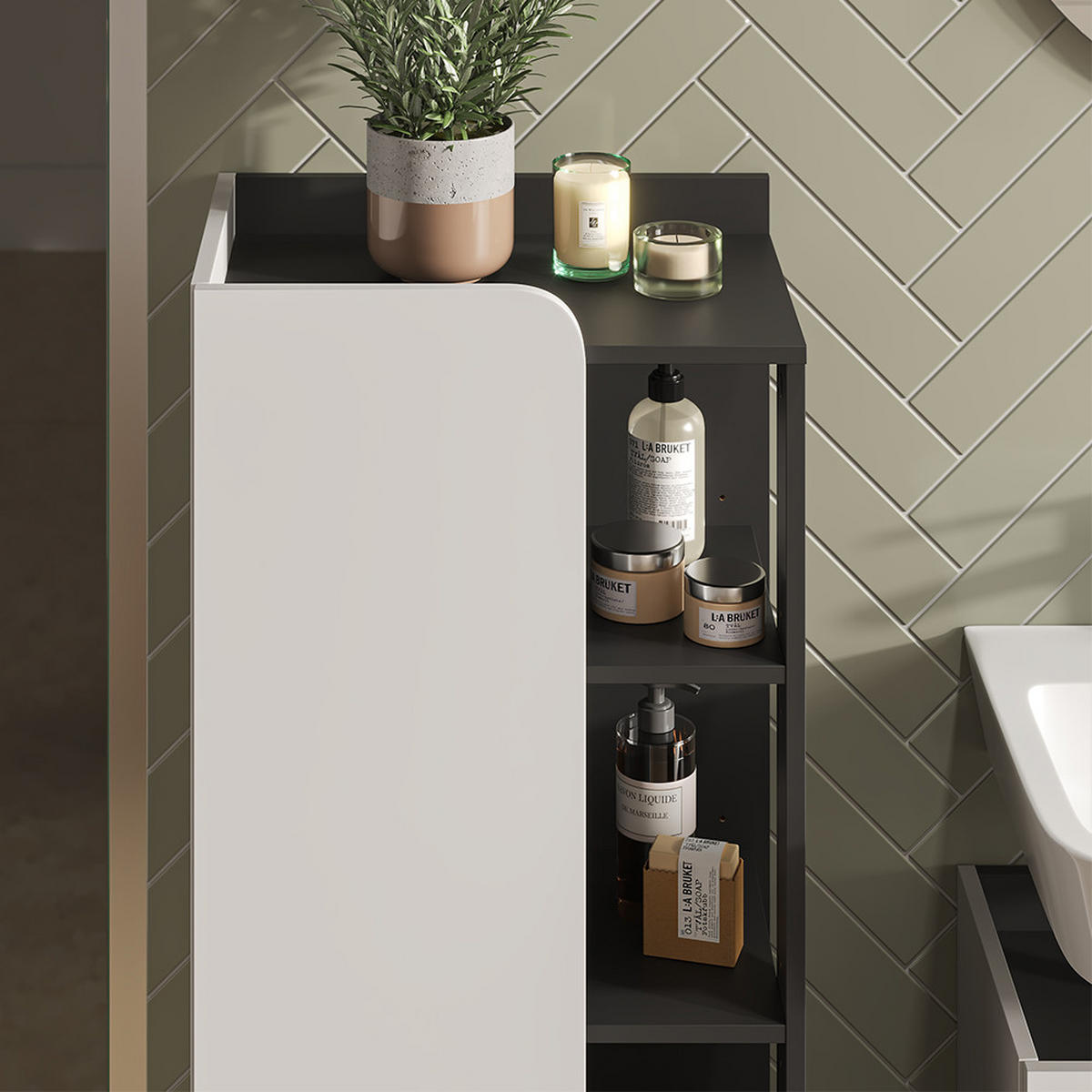 MIDISCHRANK Karen Anthrazit/Weiß 50 x 128 cm mit Tür und offenen Fächern - Anthrazit/Weiß, Holzwerkstoff (50/128/35cm) - Vicco