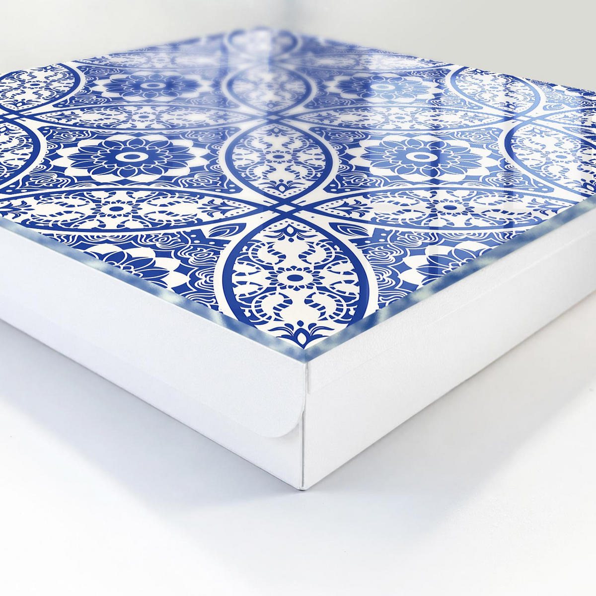 SCHLÜSSELBOX Weiß 30x30 cm – Türöffnung nach rechts - Blaues Mosaik - Blau, Metall (30/30/5cm) - TULUP