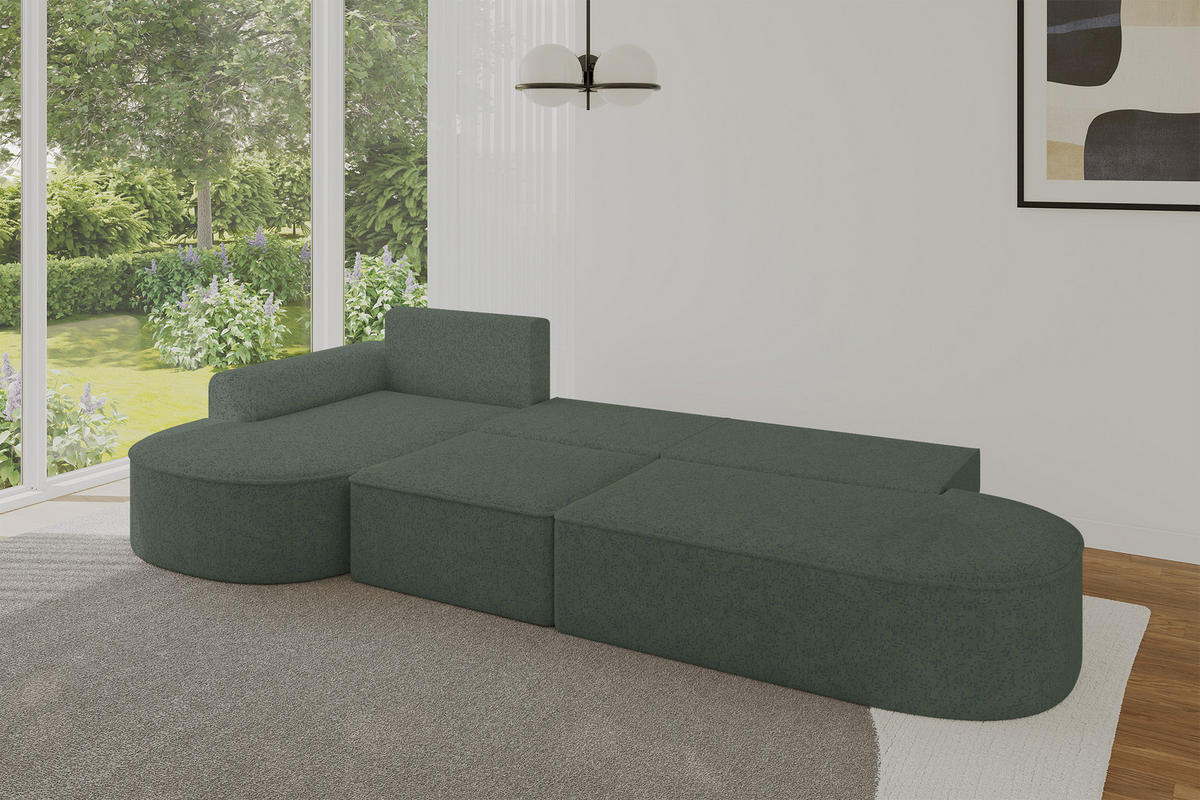 ECKSOFA mit Schlaffunktion Ottomane Links MARI L2-S 368X167X85 Grün Velours - Schwarz/Hellgrün, Holzwerkstoff/Kunststoff (368/167cm) - ALTDECOR