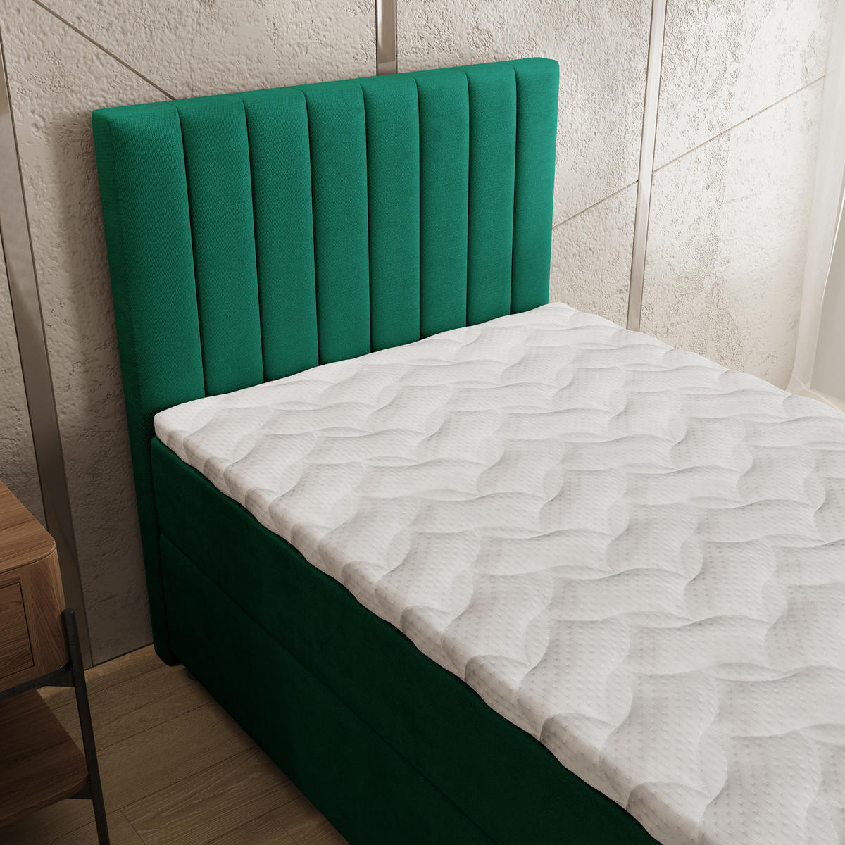 BOXBETT BRESEL 100 100x200 cm mit Matratze und Topper, H2+H3 - Grün - Grün, Holz (100/200cm) - MASSENO