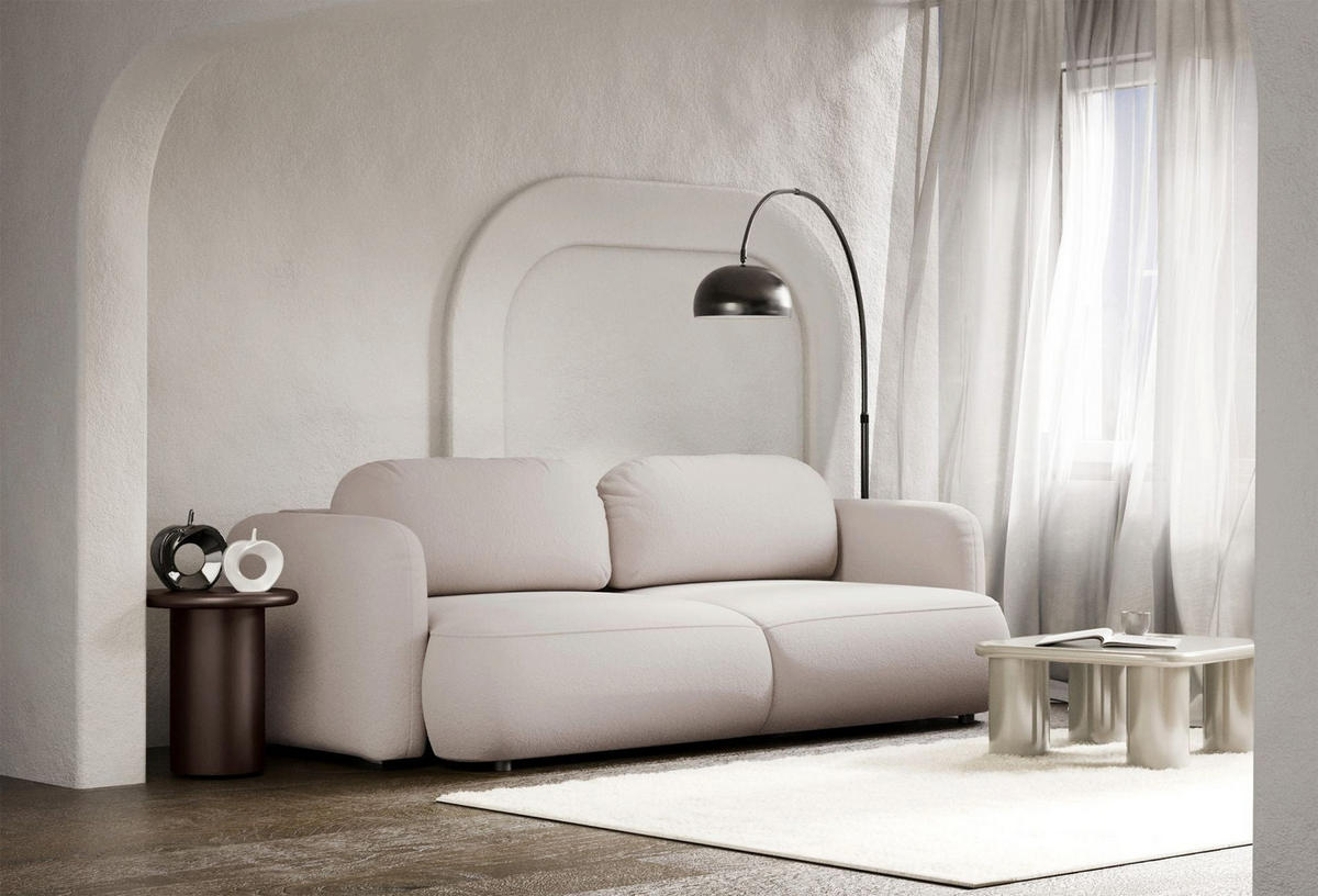 3-SITZER SCHLAFSOFA Tvoya Hellbeige Chenille - Ecru/Schwarz, Kunststoff/Textil (253/82/110cm) - Selsey