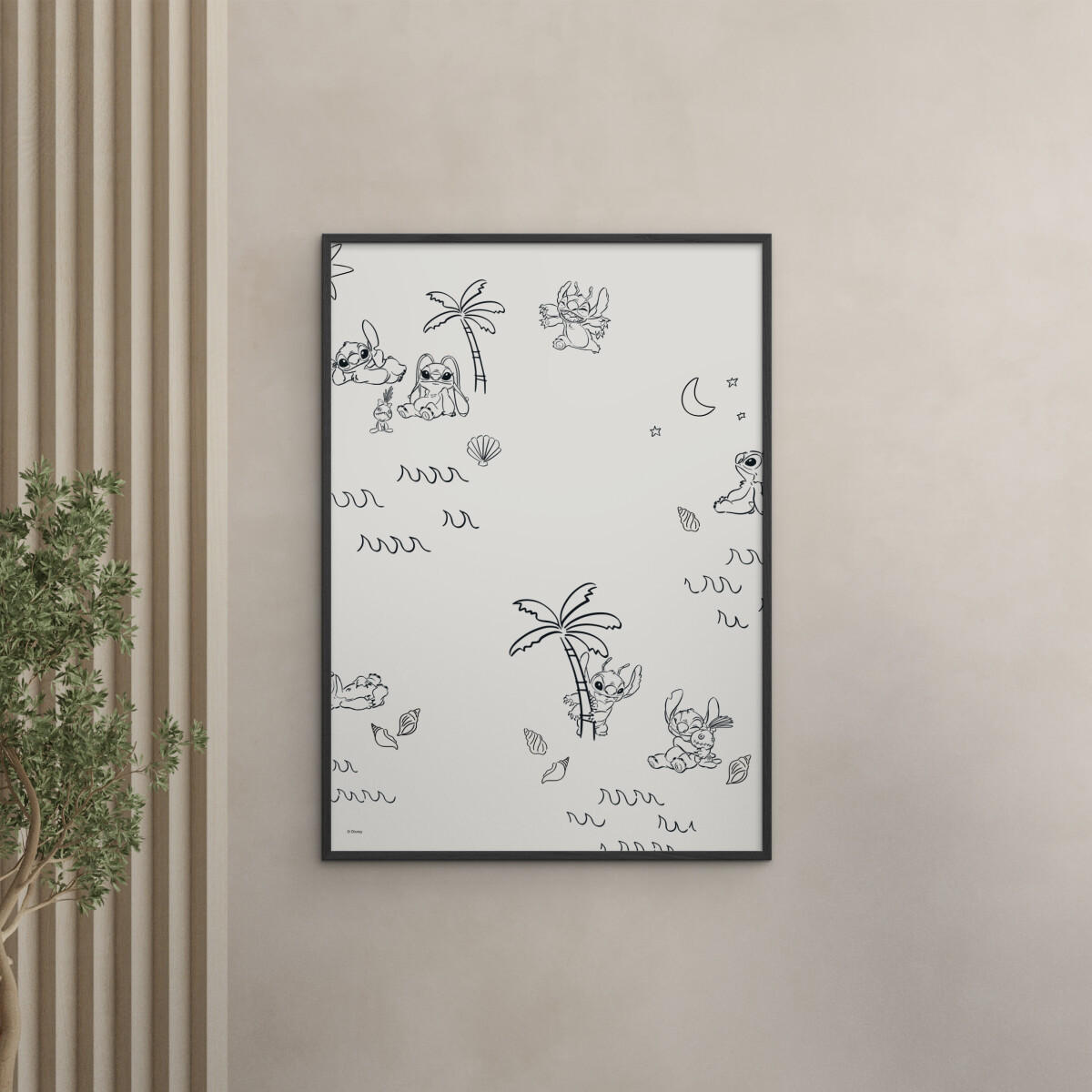 POSTER mit Rahmen Disney - Disney - Stitch Island Pattern - Beige/Schwarz, Holz/Papier (30/40cm) - Poster&Frame