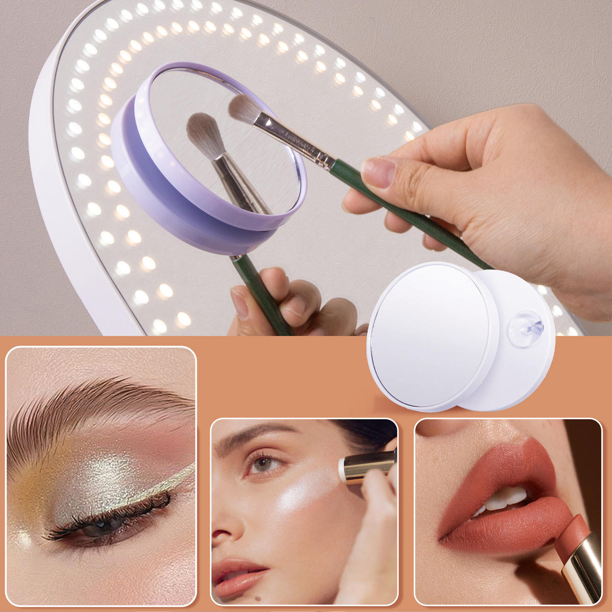 SCHMINKSPIEGEL mit Beleuchtung Gewölbter Weiß 30/41 cm - Weiß, Metall (30/41/3cm) - VANITII