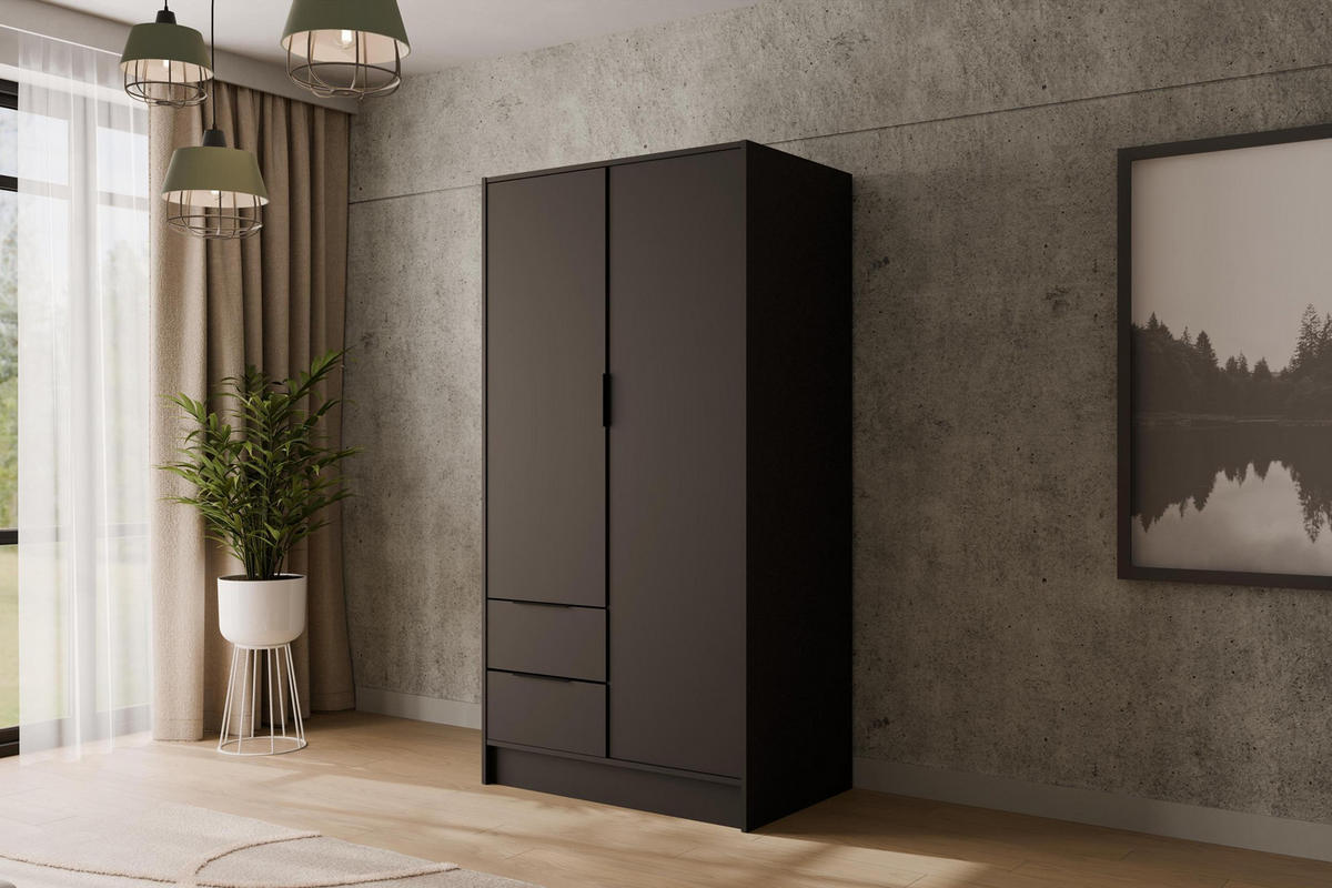 KLEIDERSCHRANK mit Flügeltüren KOLIN 100x200cm Schwarz - Schwarz, Holzwerkstoff (102/200/51cm) - ALTDECOR