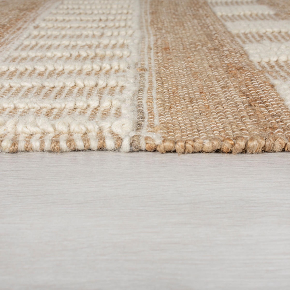TEPPICH Hoch-Tief Struktur Gestreift, Ethno-Stil, mit Fransen wendbar, Esszimmer Natur-Weiß Rechteckig 200x290 - Weiß, Textil (200/290cm) - KADIMA DESIGN