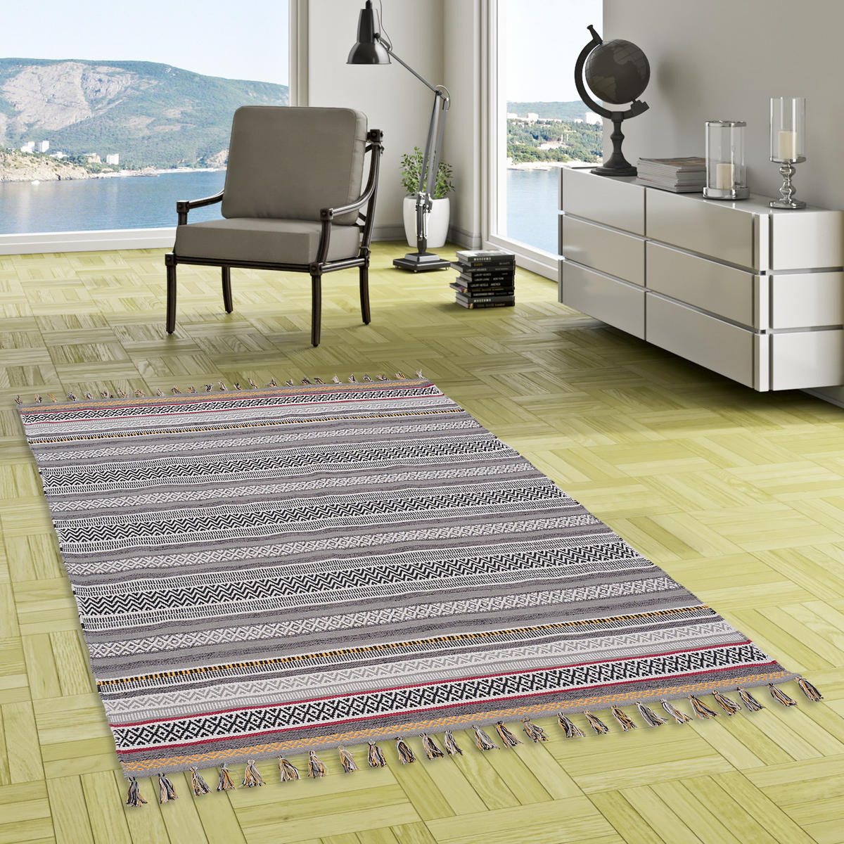 KELIM BAUMWOLLE NATUR TEPPICH GRACE - Grau, Textil (160/230cm) - Pergamon