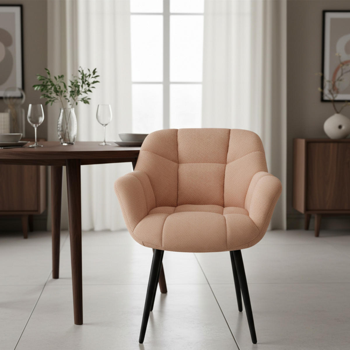 ESSZIMMERSTUHL Mika-Remo - Schwarz/Rosa, Textil/Metall (65/81/66cm) - DUBI Möbel