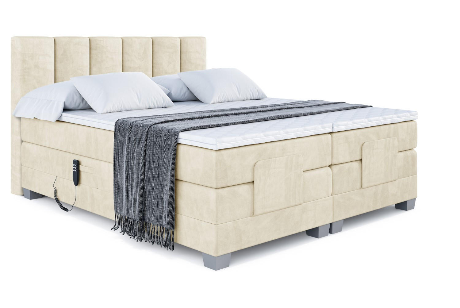 BOXSPRINGBETT elektrisch verstellbar mit 2 Matratzen H4/Taschenfederung AMEL EL 200 x 200 Beige - Beige, Holzwerkstoff (207/200cm) - ALTDECOR