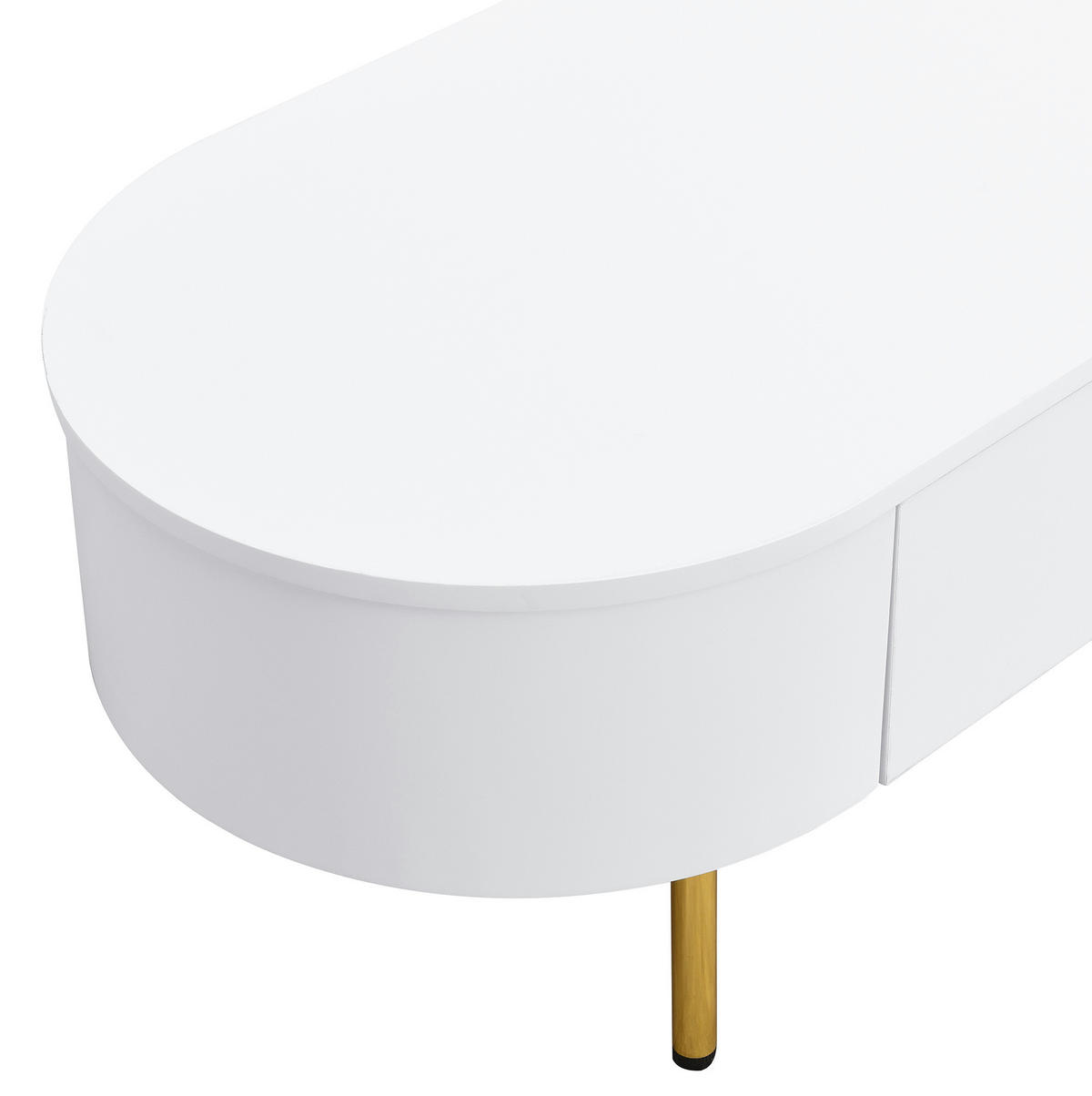 COUCHTISCH 108/50/40 cm weiß aus MDF mit zwei Schubladen und goldenen Details - Weiß, Holzwerkstoff (108/50/40cm) - OKMYHOME