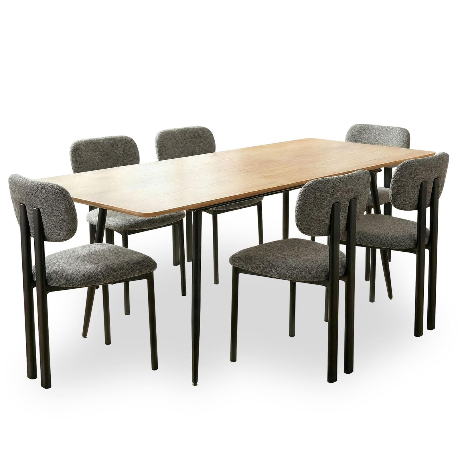 ESSGRUPPE ORSA FRANCA 7er Set Eiche - Eichefarben, Holzwerkstoff/Metall - IDIMEX