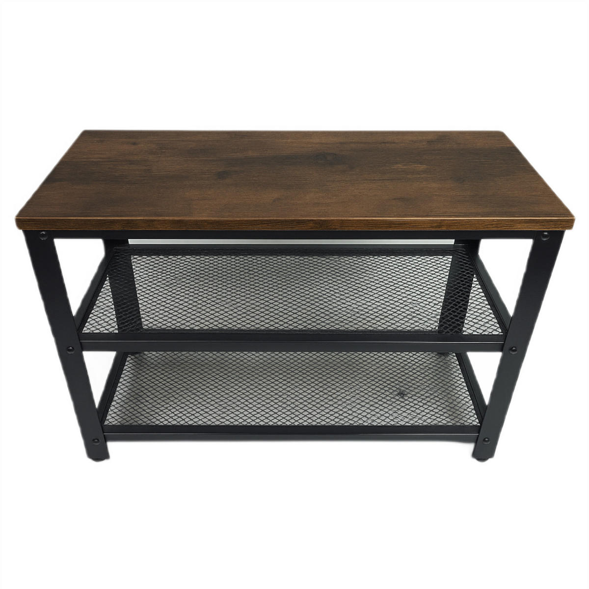 SCHUHBANK Metall Holzoptik Dunkelbraun Schwarz mit 2 Ablagen 73×30×45 cm - Dunkelbraun/Schwarz, Holzwerkstoff/Metall (73/45/30cm) - Begryf