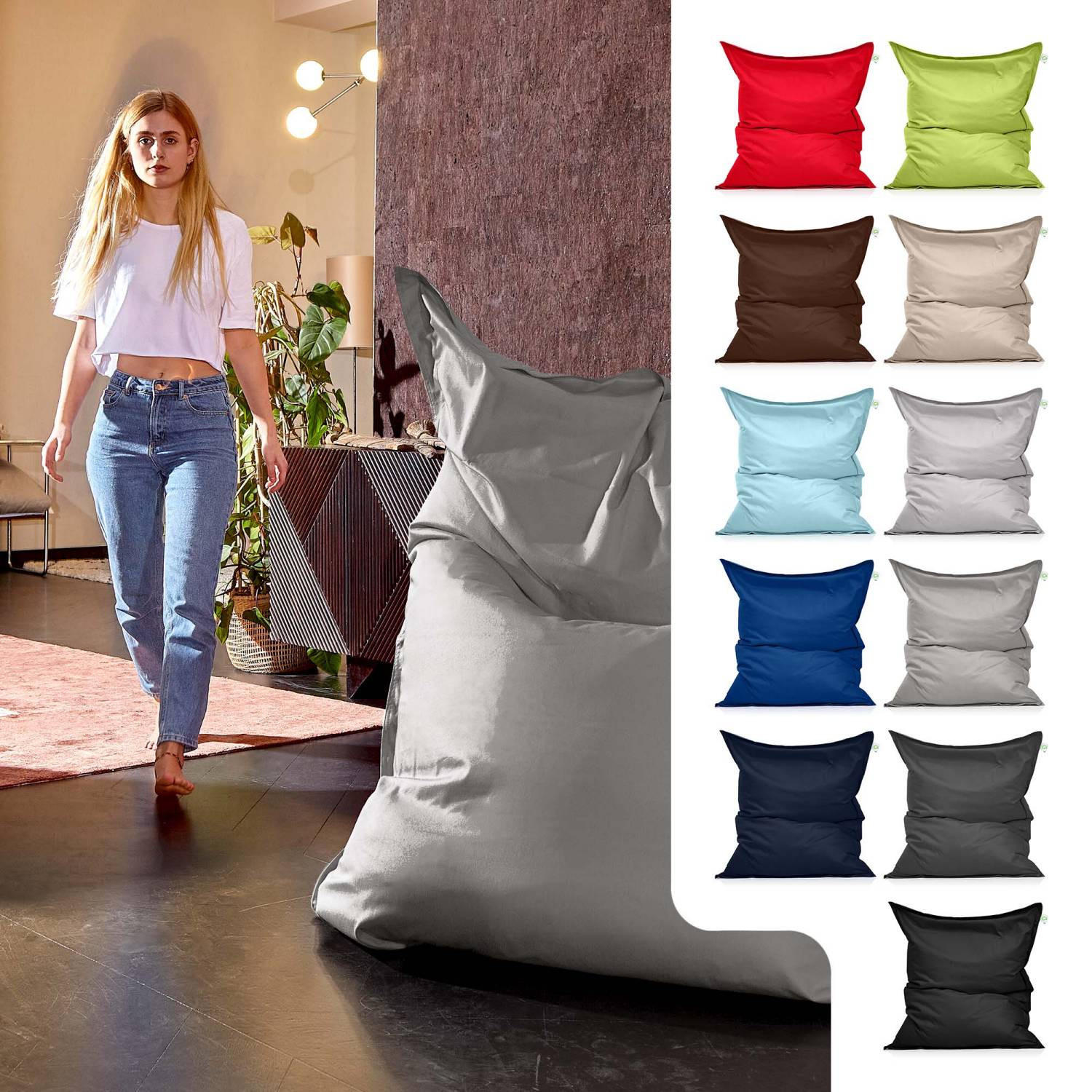 RIESEN-SITZSACK "Square" XXL - Baumwolle - Grau, Textil (140/25/180cm) - Green Bean