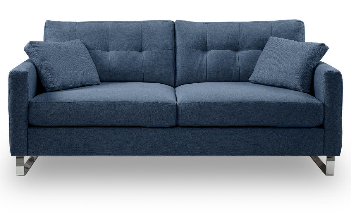 SOFA blau Flachgewebe 2,5-Sitzer 203 cm, Couch mit Steppoptik - Blau/Chromfarben, Holz/Textil (203/92/94cm) - Inn.Furn