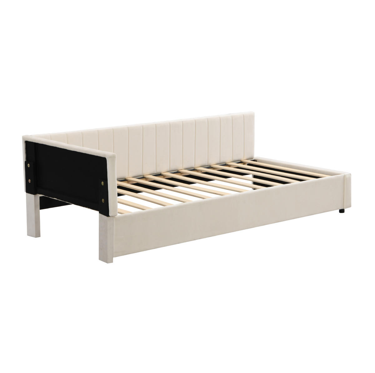 POLSTERBETT 90/200 cm in Beige aus Samt mit Lattenrost - Beige, Leder (90/200cm) - Flora Grace